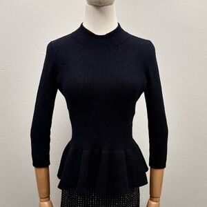 Tory Burch Black Knit Peplum Sweater Women Wool Angora Blend Size S